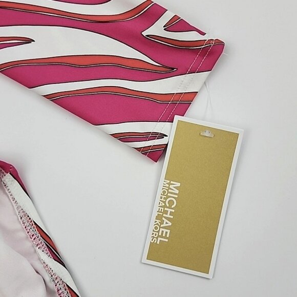 NWT Michael Kors One Piece Long Sleeves Swimsuit Electric Pink Animal Print Sz 8 - Picture 8 of 16